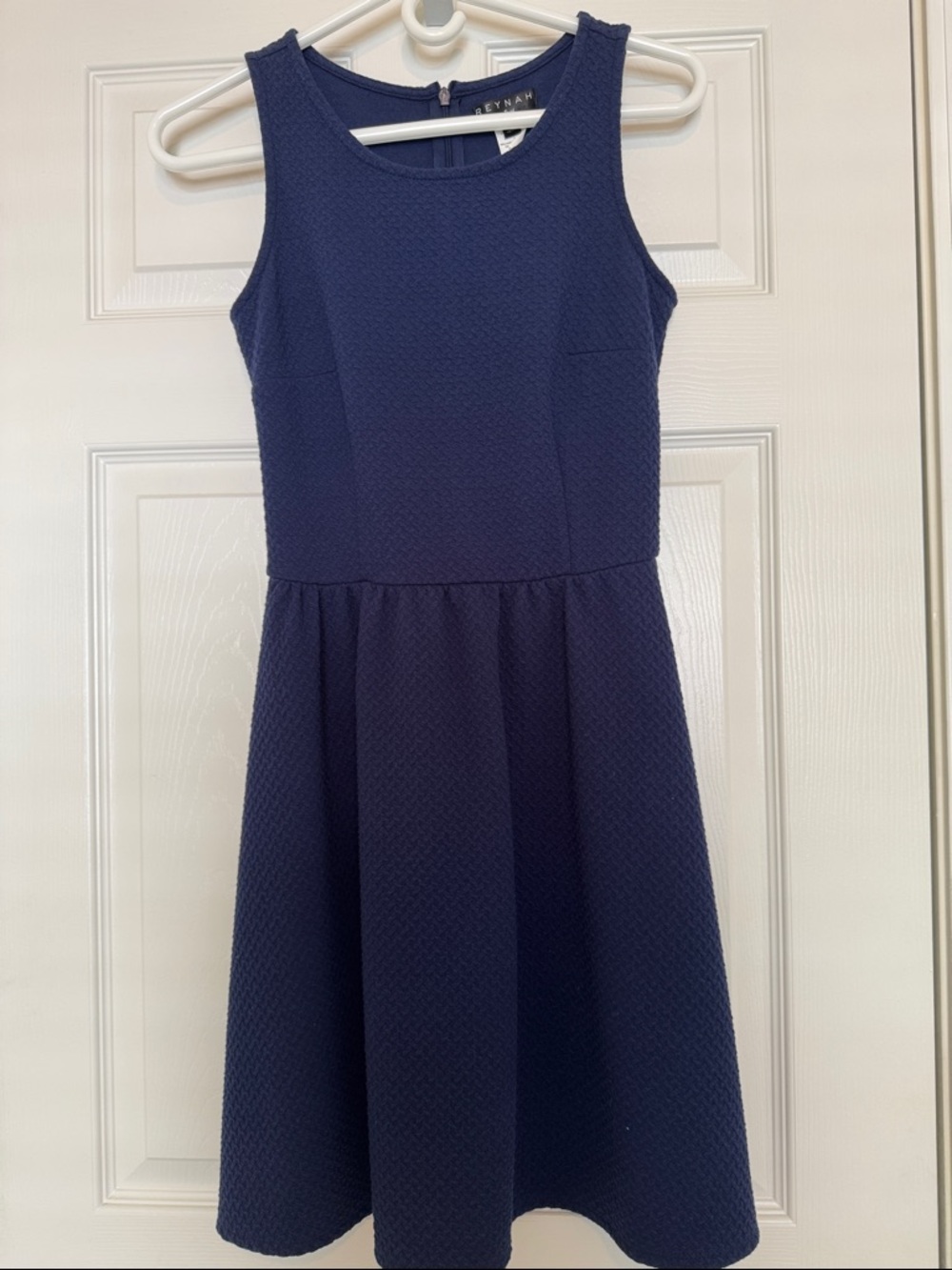 Girls Sleeveless Navy Textured Fit & Flare Dress